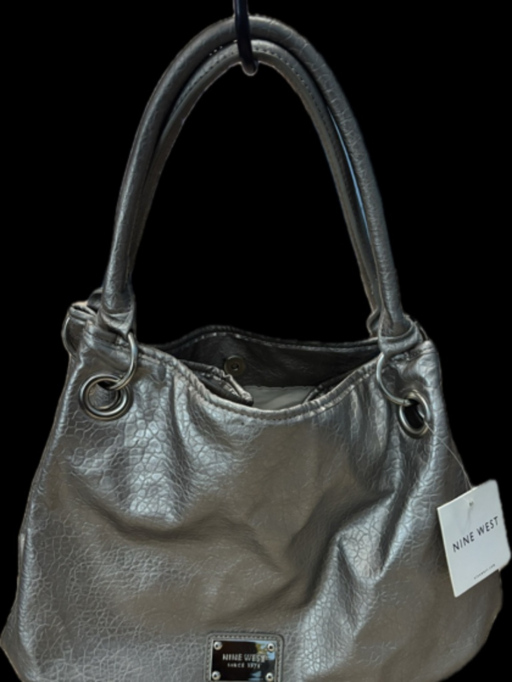 (New) Nine West EASLA Expandable Pewter Pebble Handbag